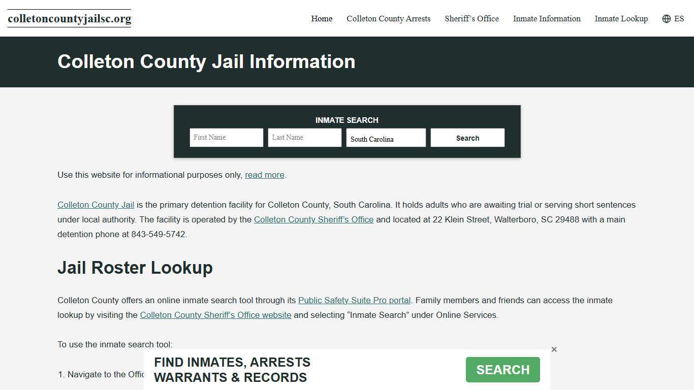 Colleton County, SC Jail Roster, Inmate Info