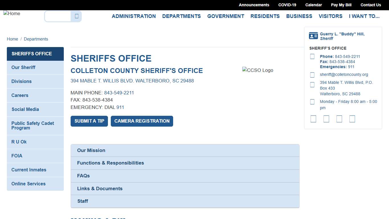 Sheriffs Office Colleton County, SC
