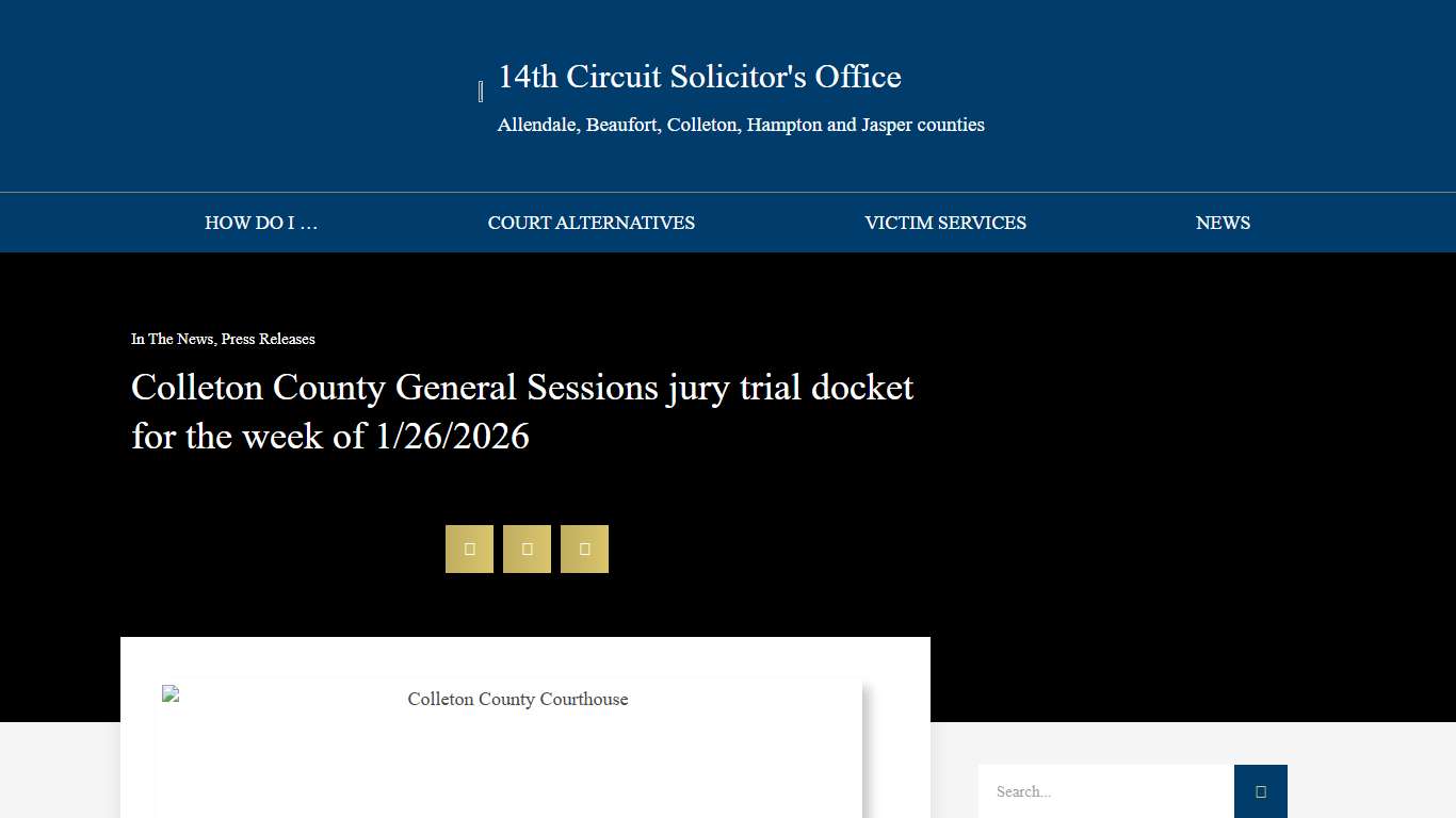 Colleton County General Sessions jury trial docket for the week of 1/26/2026